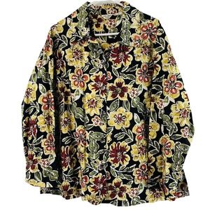Womens 2X Laura Ashley Woman Black Floral Silk Jacket Button Embellished Shacket